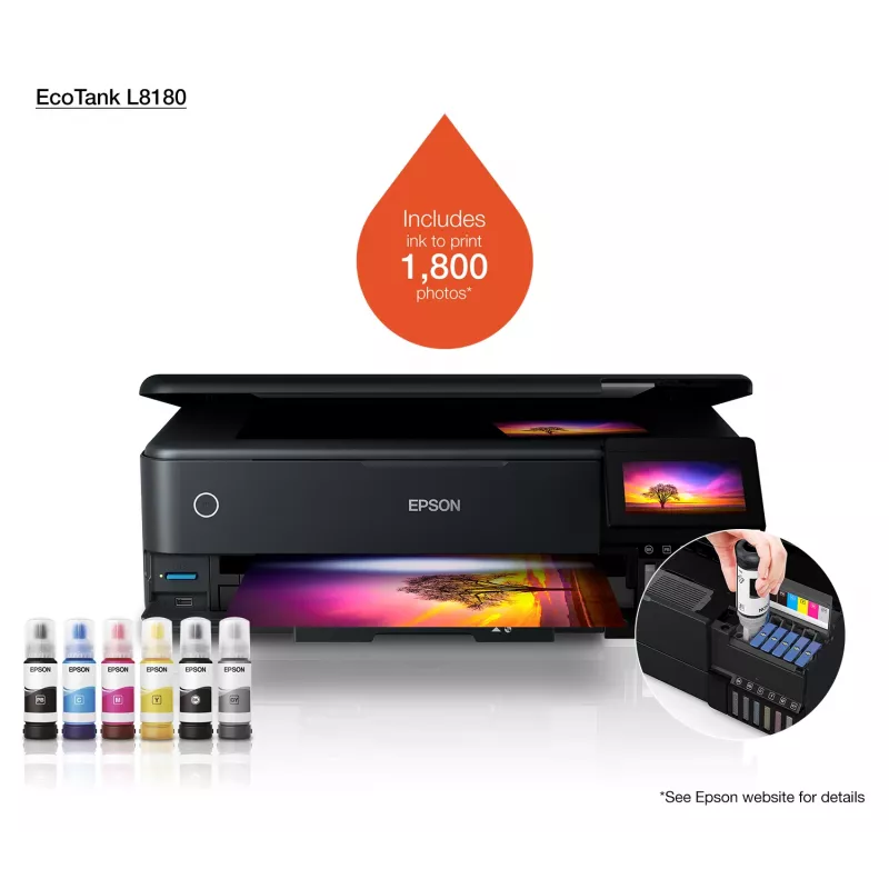 Multifunktions-Tintenstrahldrucker Epson EcoTank L8180 — A3+, Farbe, 5760x1440 DPI, 32 ppm, Duplex, Wi‑Fi, Ethernet