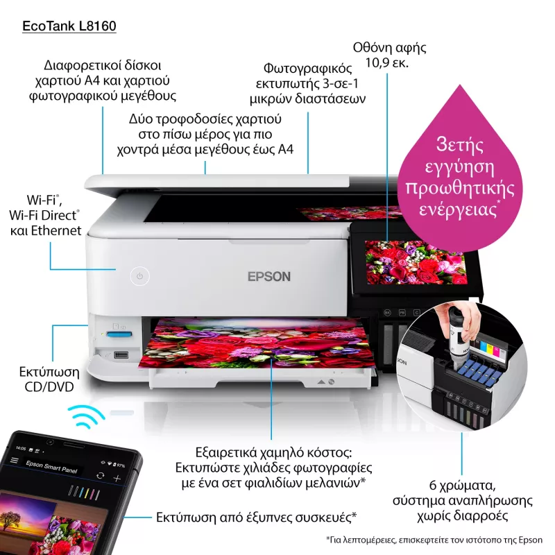 Multifunktions-Tintenstrahldrucker Epson EcoTank L8160 — Farbdruck, 5760x1440 DPI, 32 ppm, A4, Wi‑Fi, Duplex