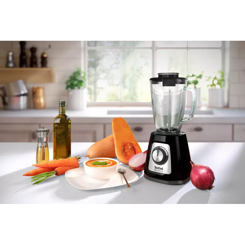 Tischmixer Tefal BlendForce II BL4388 — 800 W, 1,25 l Glaskrug, Eiscrushen, schwarz/gebürsteter Edelstahl