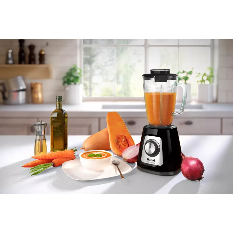 Tischmixer Tefal BlendForce II BL4388 — 800 W, 1,25 l Glaskrug, Eiscrushen, schwarz/gebürsteter Edelstahl