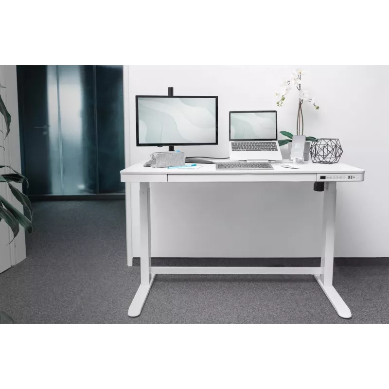 DIGITUS Elektrisch höhenverstellbarer Schreibtisch 120x60x12cm mit USB weiß