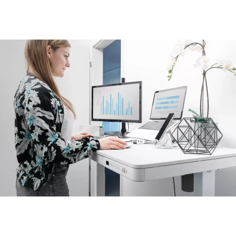 DIGITUS Elektrisch höhenverstellbarer Schreibtisch 120x60x12cm mit USB weiß