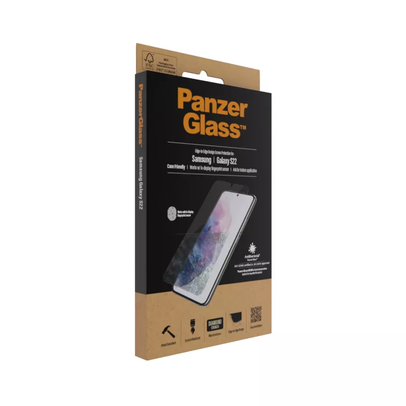 PanzerGlass UltraForce1 7293 Displayschutz für Samsung Galaxy S22, gehärtetes Glas, hüllenfreundlich, transparent