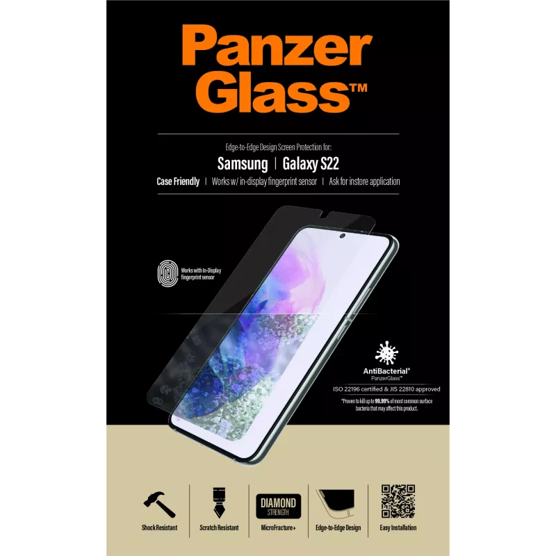 PanzerGlass UltraForce1 7293 Displayschutz für Samsung Galaxy S22, gehärtetes Glas, hüllenfreundlich, transparent