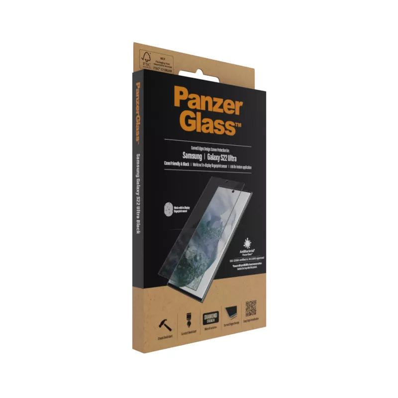 PanzerGlass 7295 Displayschutz für Samsung Galaxy S22 Ultra, gehärtetes Glas, hüllenfreundlich, Schwarz