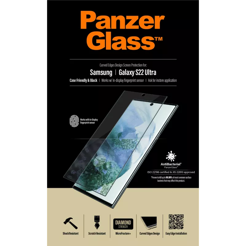 PanzerGlass 7295 Displayschutz für Samsung Galaxy S22 Ultra, gehärtetes Glas, hüllenfreundlich, Schwarz