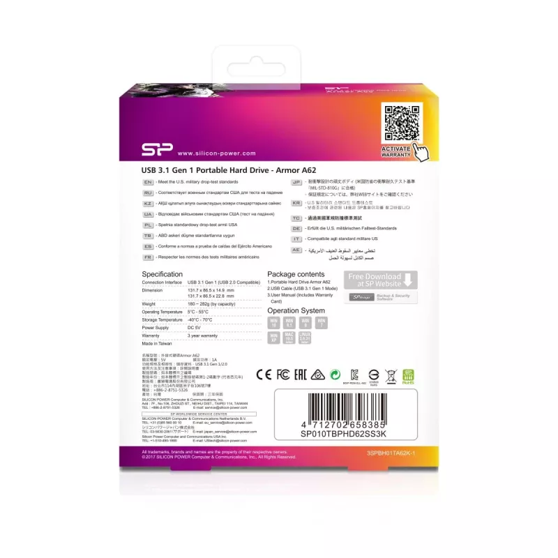 Silicon Power Armor A62 SP010TBPHD62SS3K tragbare Festplatte 1 TB, USB 3.2 Gen 1, Schwarz/Rot
