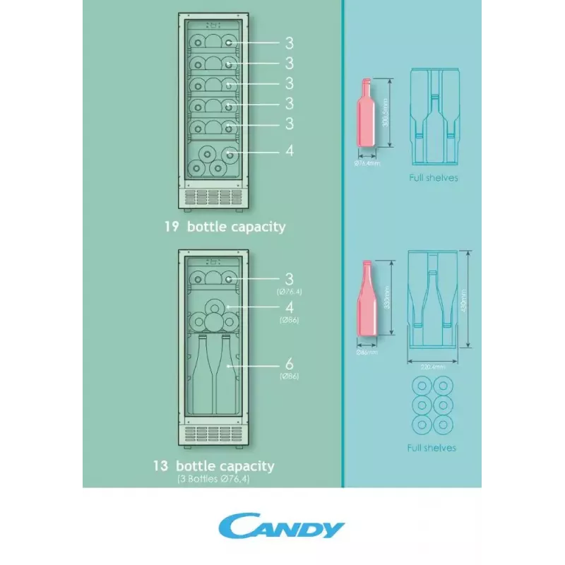 Einbau-Weinkühler Candy DiVino CCVB 30/1 Schwarz 20 Flaschen