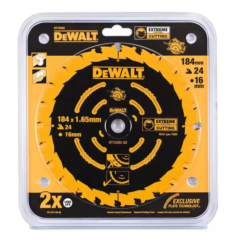 DeWalt DT10302-QZ Extreme 2nd Fix Kreissägeblatt, 184 x 16 mm, 24T