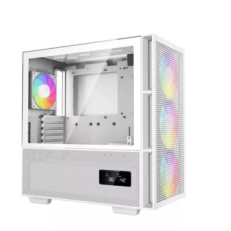 DeepCool CH560 Digital WH Mid-Tower PC-Gehäuse, E-ATX/ATX, gehärtetes Glas, 3x 140-mm-ARGB-Lüfter, digitales Statusdisplay, USB-C, Weiß