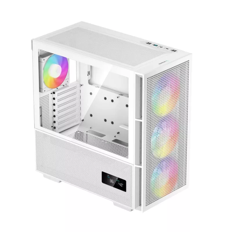 DeepCool CH560 Digital WH Mid-Tower PC-Gehäuse, E-ATX/ATX, gehärtetes Glas, 3x 140-mm-ARGB-Lüfter, digitales Statusdisplay, USB-C, Weiß