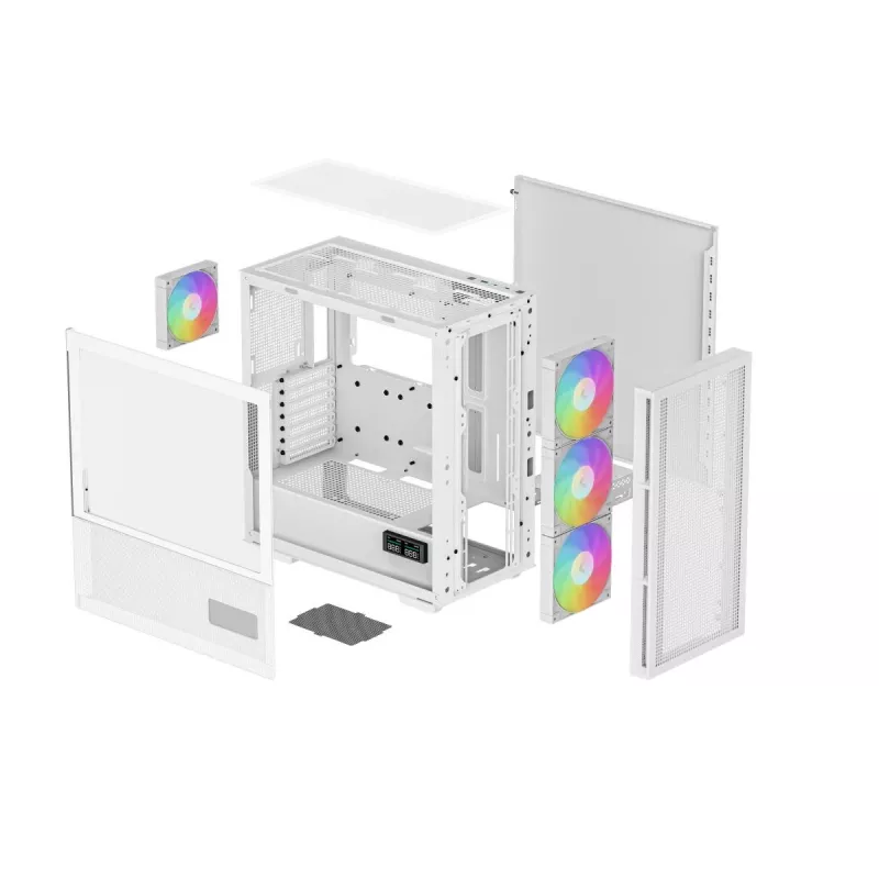 DeepCool CH560 Digital WH Mid-Tower PC-Gehäuse, E-ATX/ATX, gehärtetes Glas, 3x 140-mm-ARGB-Lüfter, digitales Statusdisplay, USB-C, Weiß