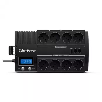 Uninterruptible Power Supply CYBERPOWER BR1000ELCD — Line-Interactive UPS 1 kVA / 600 W, 8 Type F outlets, USB, desktop, black