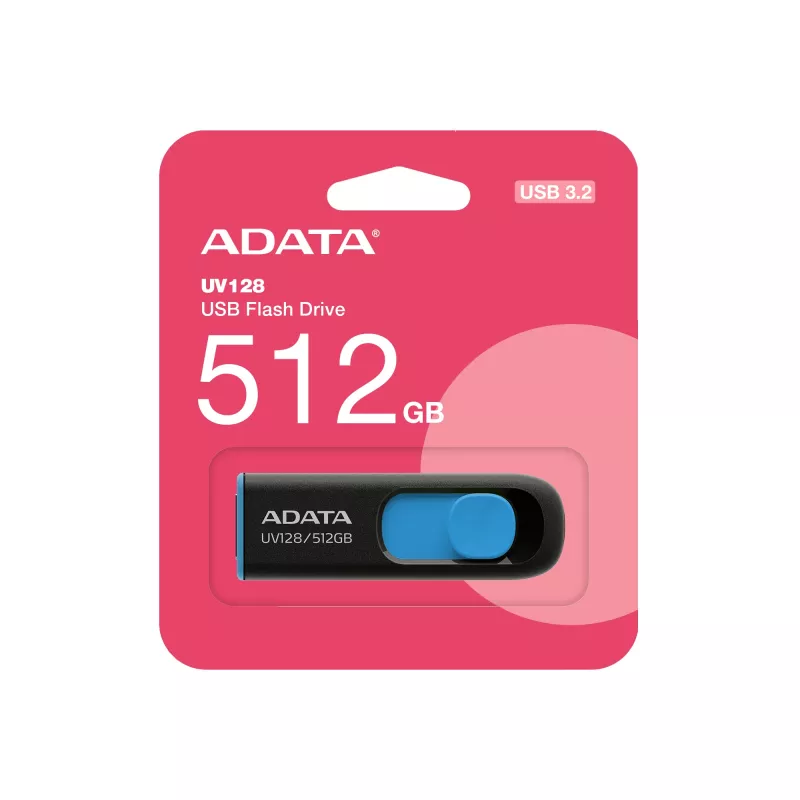 ADATA UV128 AUV128-512G-RBE USB-Stick 512 GB, USB-A 3.2 Gen 1, Slider, schwarz/blau