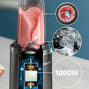 Tischmixer Philips 5000 Serie HR2766/00 — 1000 W, 0,7 L Behälter, 0,3 L Zerkleinerer, Schwarz/Edelstahl