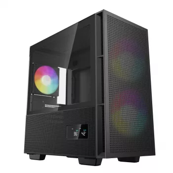 PC-Gehäuse DeepCool CH360 DIGITAL Micro Tower, gehärtetes Glas, microATX/Mini-ITX, vorne 2x140mm, integriertes Display, USB-C