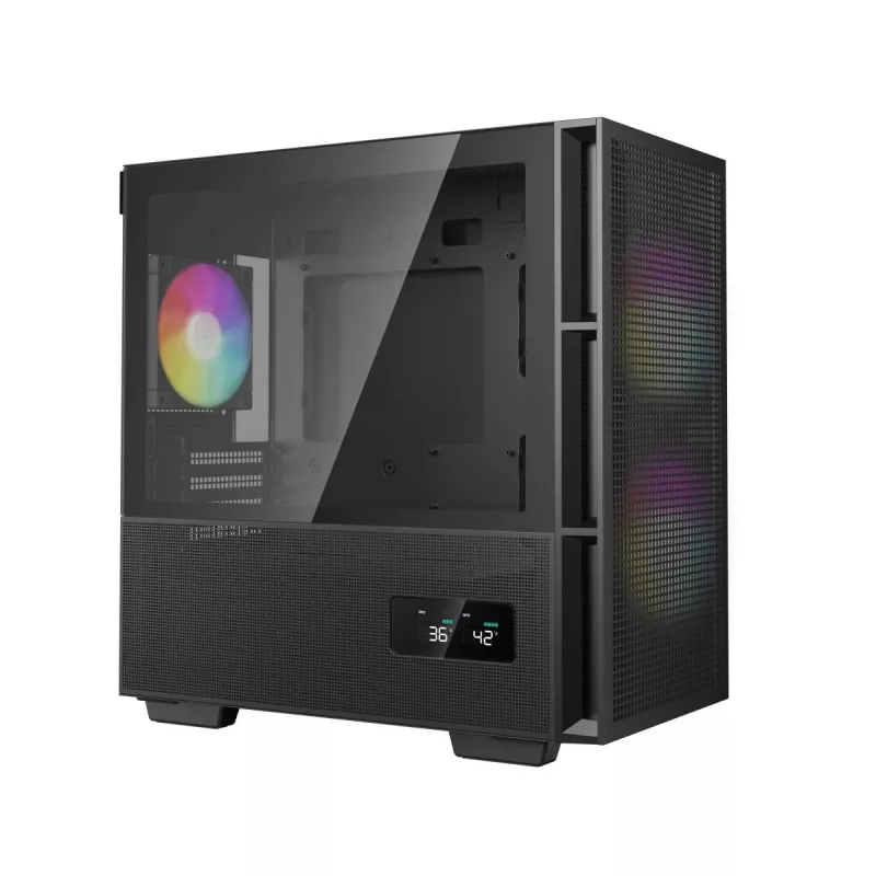 DeepCool CH360 DIGITAL R-CH360-BKAPE3D-G-1 Micro-Tower PC-Gehäuse, micro ATX/Mini-ITX, gehärtetes Glas, schwarz
