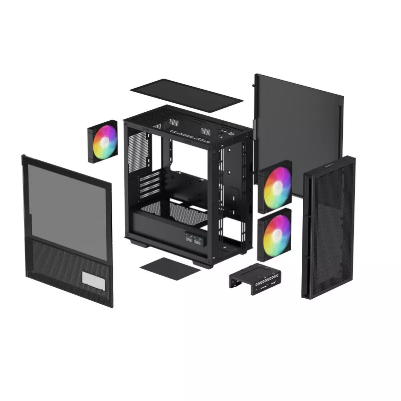 DeepCool CH360 DIGITAL R-CH360-BKAPE3D-G-1 Micro-Tower PC-Gehäuse, micro ATX/Mini-ITX, gehärtetes Glas, schwarz