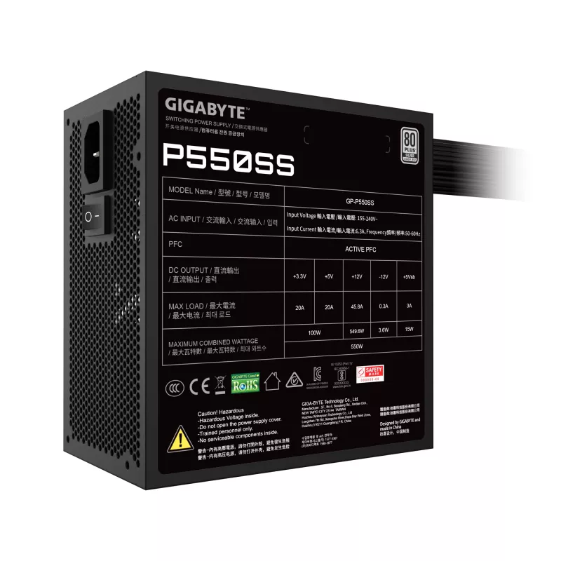GIGABYTE P550SS Netzteil - PCIe 5.0, 80 PLUS Silver, 120mm Lüfter, ATX 3.0 kompatibel, EU-Stecker
