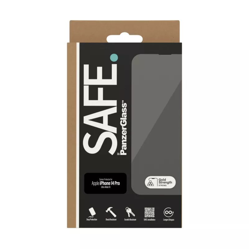 PanzerGlass SAFE. by ® Displayschutzfolie für Apple iPhone 14 Pro Ultra-Wide Fit, kratz- und stoßfest