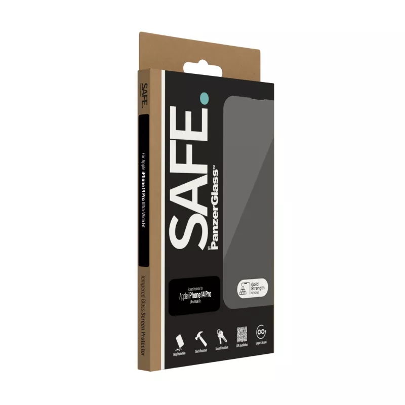 PanzerGlass SAFE. by ® Displayschutzfolie für Apple iPhone 14 Pro Ultra-Wide Fit, kratz- und stoßfest