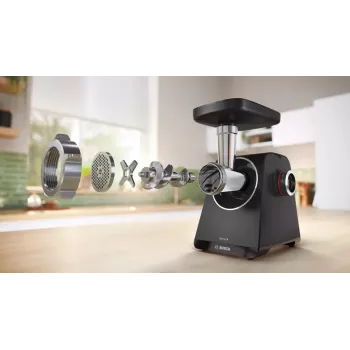 Fleischwolf Bosch MFWS430B — 1900 W, 2 Geschwindigkeiten, 2,5 kg/min, Schwarz/Silber, 4,3 kg