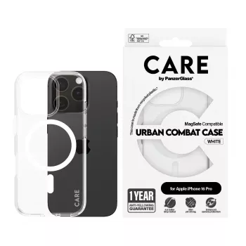 PanzerGlass CARE™ by ® Urban Combat Hülle transparent mit weißem MagSafe iPhone 16 Pro
