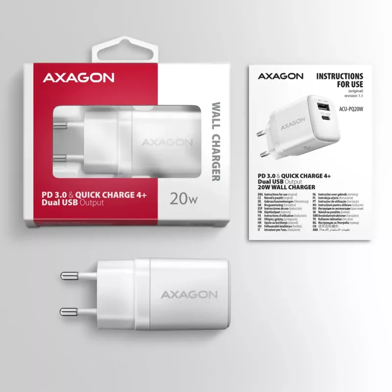 Ladegerät für Mobilgeräte Axagon ACU-PQ20W Universal Weiß