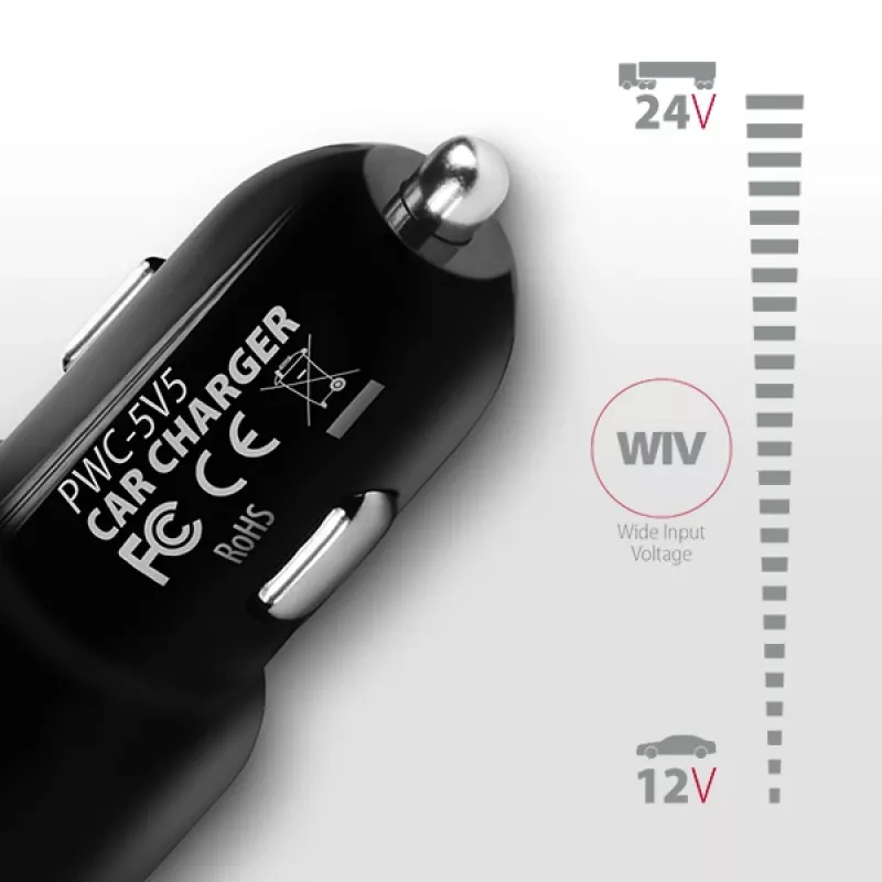 Axagon PWC-5V5 SMART Auto-Ladegerät 24W, 2x USB-A-Port, 5V/2,4A + 5V/2,4A