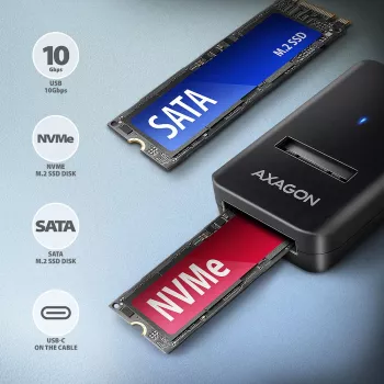 Axagon ADM2-CM USB-C Adapter M.2 NVMe SATA 10Gbps Schwarz
