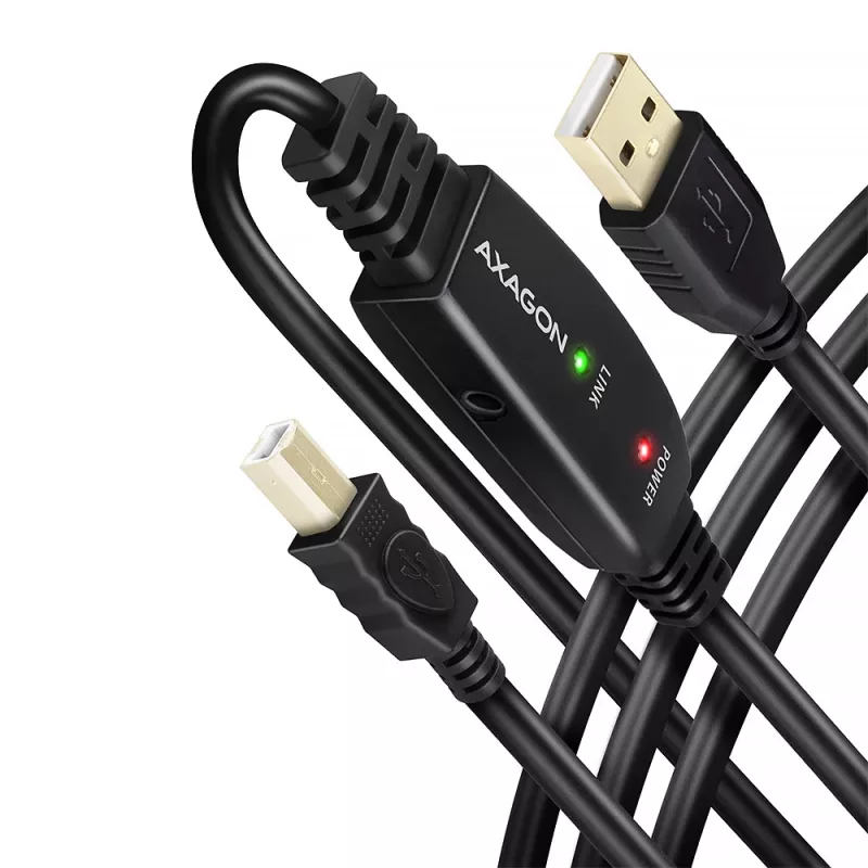 Axagon ADR-210B aktives Verbindungs-/Repeaterkabel USB 2.0 A-Stecker auf B-Stecker, 10 m