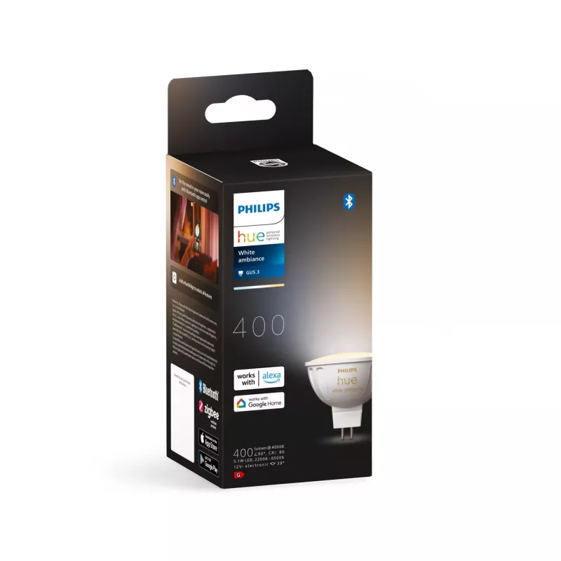 Philips Hue White Ambiance MR16 smarte LED-Spotlampe, GU5.3, 12 V, 5,1 W, 400 lm, warm- bis kaltweiß, dimmbar