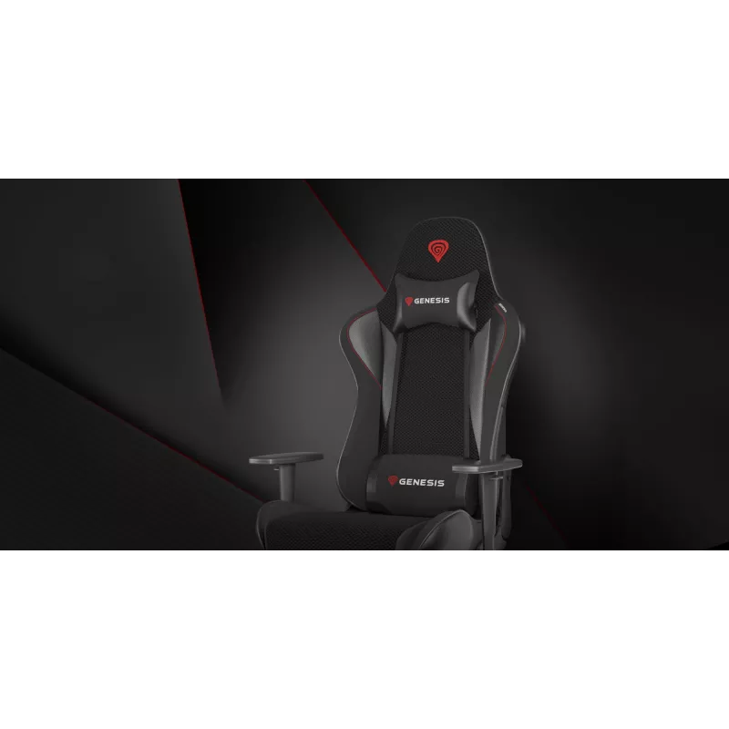 Gaming-Sessel GENESIS Nitro 440 G2, gepolsterter Sitz, Stoff/Kunstleder, grau/schwarz, max. 120 kg, verstellbare Rückenlehne und 1D-Armlehnen