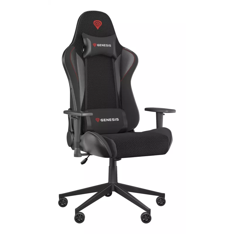 Gaming-Sessel GENESIS Nitro 440 G2, gepolsterter Sitz, Stoff/Kunstleder, grau/schwarz, max. 120 kg, verstellbare Rückenlehne und 1D-Armlehnen