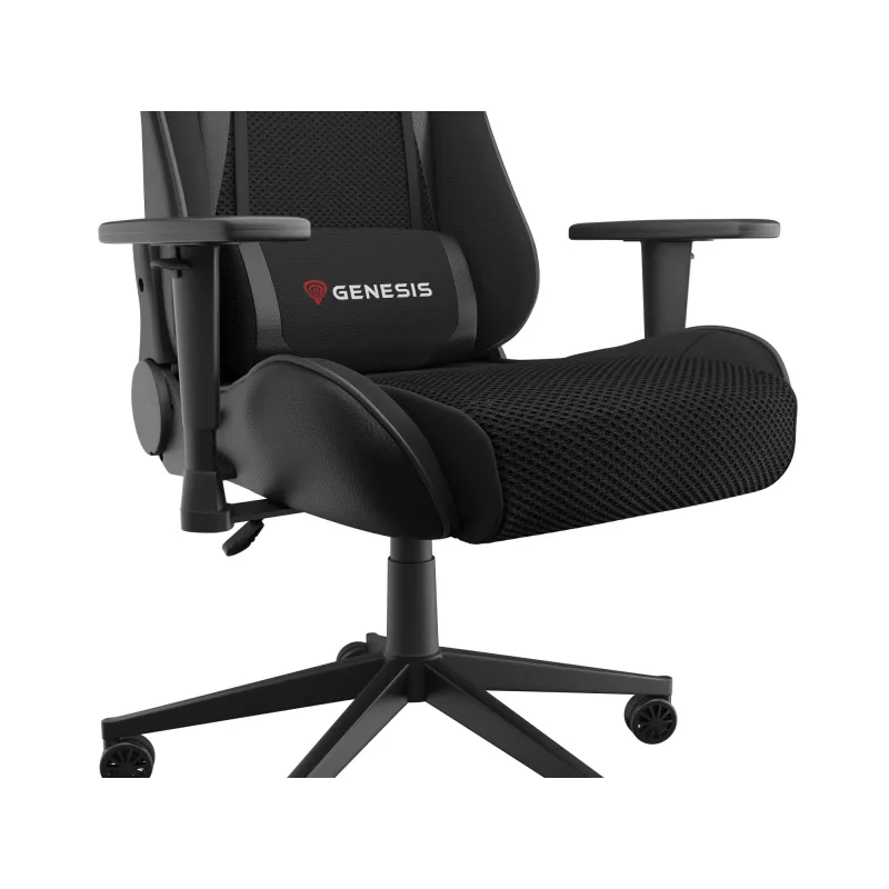 Gaming-Sessel GENESIS Nitro 440 G2, gepolsterter Sitz, Stoff/Kunstleder, grau/schwarz, max. 120 kg, verstellbare Rückenlehne und 1D-Armlehnen