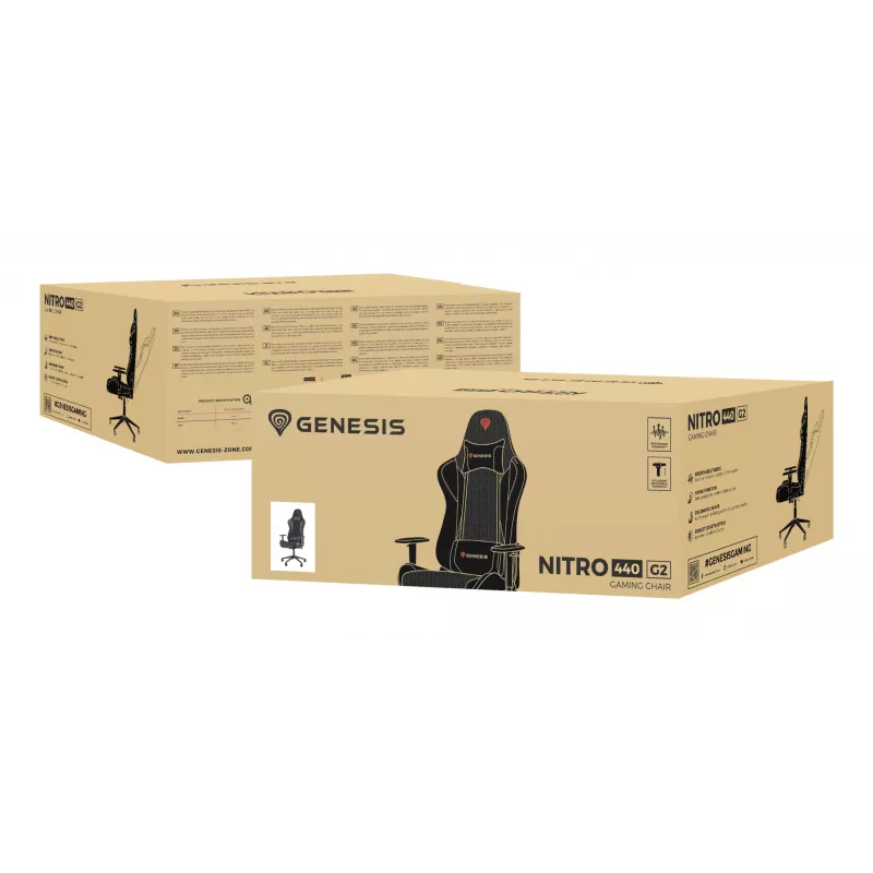 Gaming-Sessel GENESIS Nitro 440 G2, gepolsterter Sitz, Stoff/Kunstleder, grau/schwarz, max. 120 kg, verstellbare Rückenlehne und 1D-Armlehnen