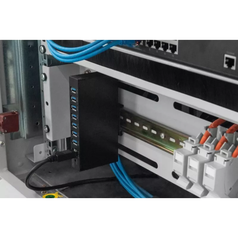 DIGITUS USB 3.0 HUB - 7 Port - Industrial Metal PSU 15-kV ESD Table Wall DIN Rail mount
