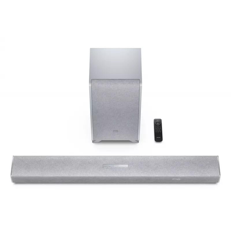 Sharp HT-SBW53121(SL) 3.1.2 Dolby Atmos/DTS:X Soundbar mit kabellosem Subwoofer, 550 W, Bluetooth, Silber