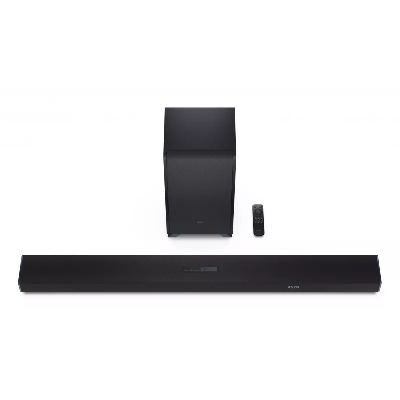 Sharp HT-SBW55121(BK) 5.1.2 Dolby Atmos/DTS:X Soundbar mit kabellosem Subwoofer, 650 W, Bluetooth, Schwarz
