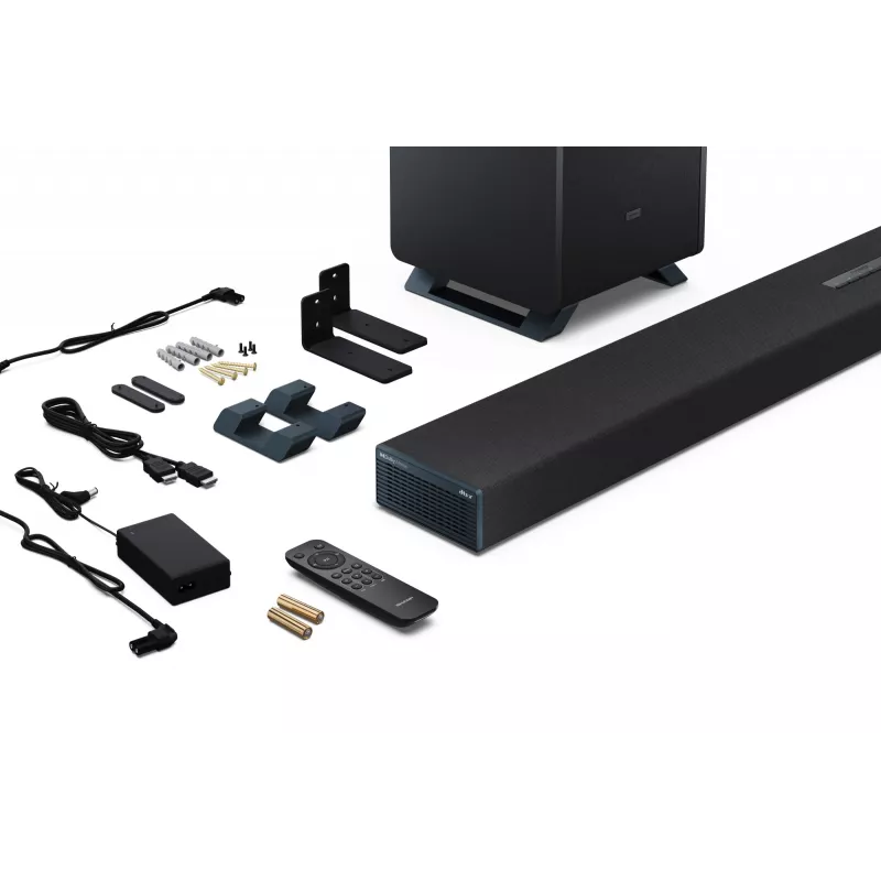Sharp HT-SBW55121(BK) 5.1.2 Dolby Atmos/DTS:X Soundbar mit kabellosem Subwoofer, 650 W, Bluetooth, Schwarz