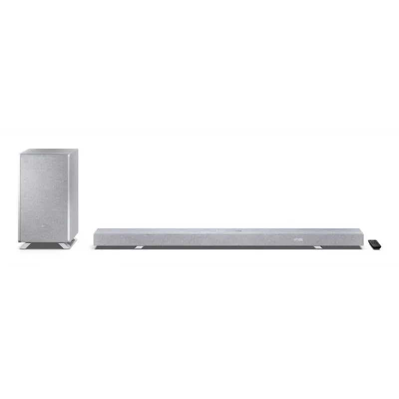 Sharp HT-SBW55121(SL) 5.1.2 Dolby Atmos/DTS:X Soundbar mit kabellosem Subwoofer, 650 W, Bluetooth, Silber