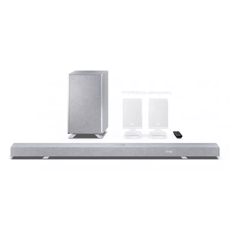 Sharp HT-SBW55121(SL) 5.1.2 Dolby Atmos/DTS:X Soundbar mit kabellosem Subwoofer, 650 W, Bluetooth, Silber