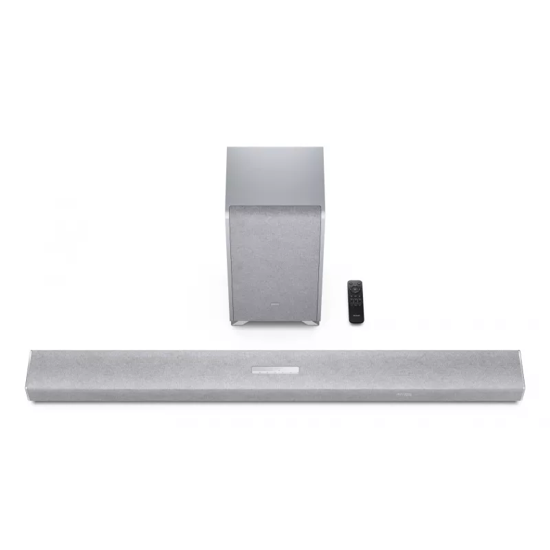 Sharp HT-SBW55121(SL) 5.1.2 Dolby Atmos/DTS:X Soundbar mit kabellosem Subwoofer, 650 W, Bluetooth, Silber