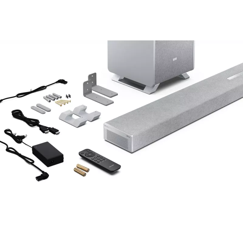Sharp HT-SBW55121(SL) 5.1.2 Dolby Atmos/DTS:X Soundbar mit kabellosem Subwoofer, 650 W, Bluetooth, Silber