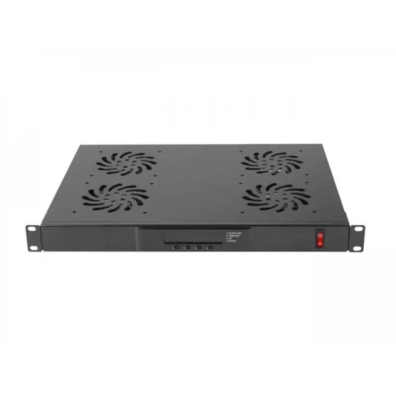 Lanberg AK-1503-B 19" 1U Lüftungspanel mit LCD und Thermostat, 4 Lüfter, 230 V, 483x322x44,45 mm, Schwarz