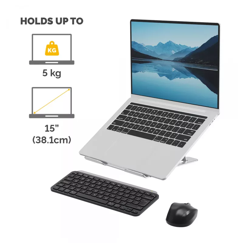 Fellowes Alumia Laptop-Riser tragbarer Laptop-Ständer max. Größe 15 Zoll max. Gewicht 5 kg Silber