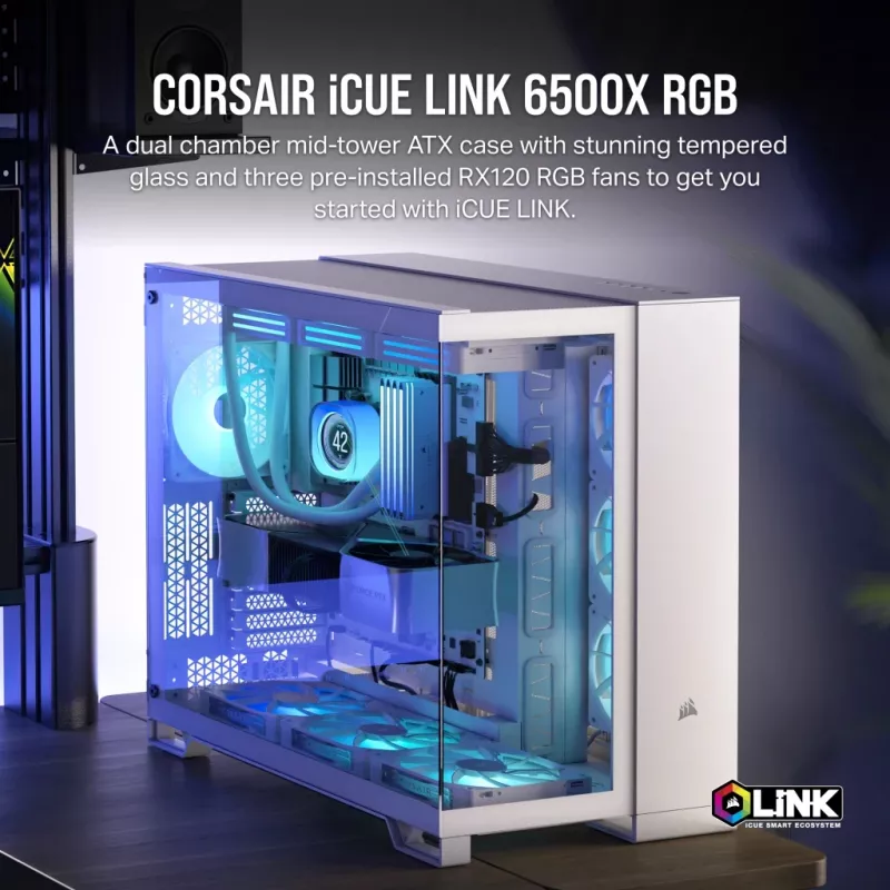 CORSAIR PC-Gehäuse – iCUE LINK 6500X RGB Mid-Tower Dual Chamber Weiß