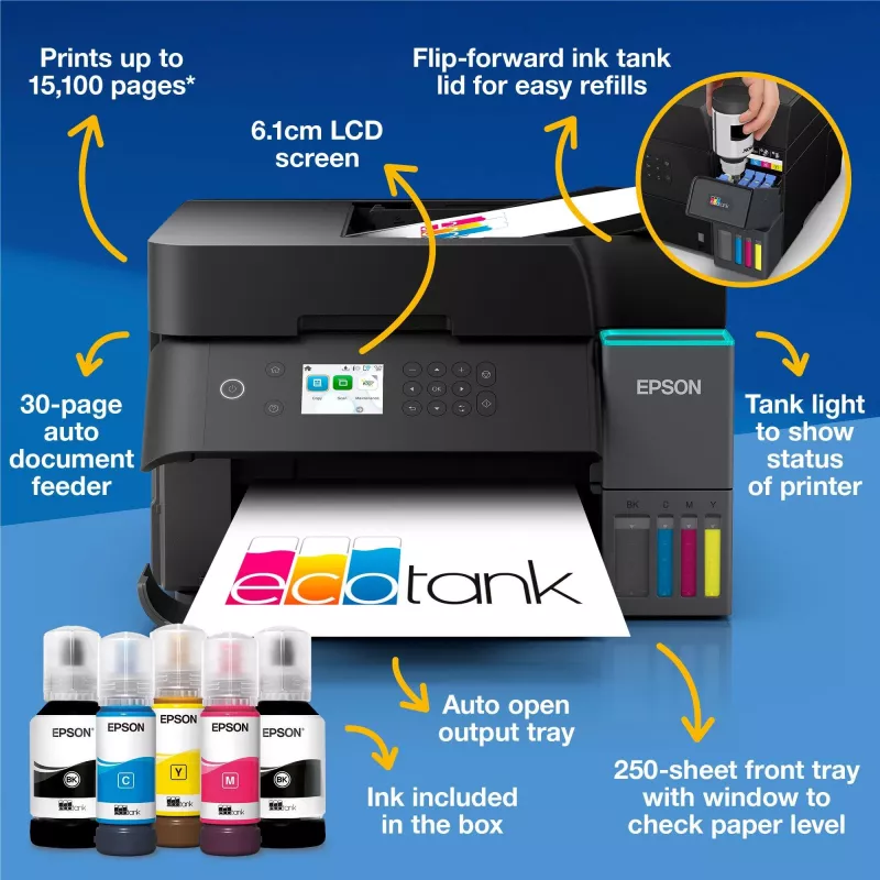 Multifunktions-Tintenstrahldrucker Epson EcoTank L6370 — Farbe, A4, 4800x1200 DPI, Wi‑Fi, Ethernet