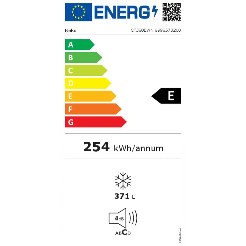 Gefriertruhe BEKO CF380EWN — 371 l, Inverter-Kompressor, Klasse E, weiß