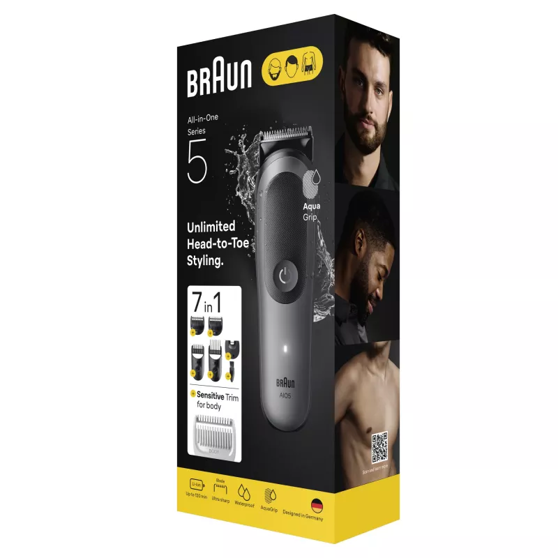 Braun Series 5 AIO5520 All-in-One 7-in-1-Pflegeset, kabellos, 14 Längeneinstellungen, Schwarz